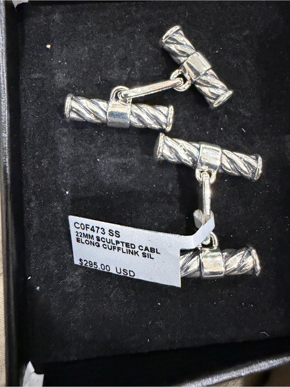 David Yurman Cable Elongated Cufflinks in Sterling Silver, 22mm